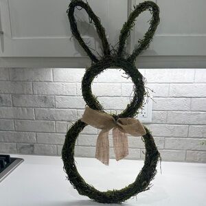 Rustic Green Bunny Wreath with Burlap Bow - Home Holiday Decor